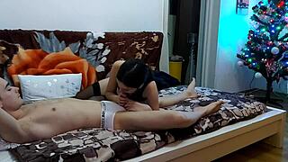 feeling every inch while riding my teen friend in stockings at home