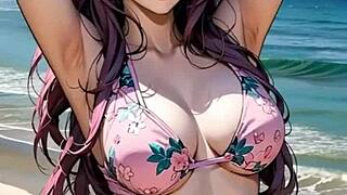 Shirley poses in bikini and lingerie as an asian model.