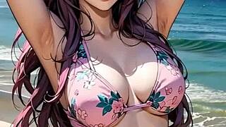 Shirley poses in bikini and lingerie as an asian model.