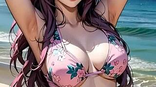 Shirley poses in bikini and lingerie as an asian model.