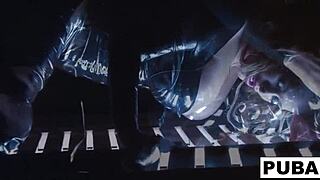 Sexy blonde pornstar Shyla Stylez smokes while showing off her big tits and ass