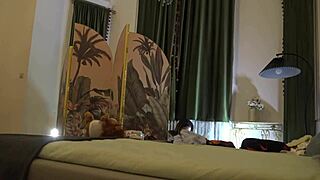 Trying on sexy lingerie and mini skirts backstage with a hot brunette babe