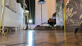 Trying on sexy lingerie and mini skirts backstage with a hot brunette babe