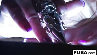 Sexy blonde pornstar Shyla Stylez smokes while showing off her big tits and ass