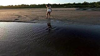 Spit and take anal fuck on public beach! 🌊😈