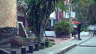 busty brunette meets stranger after jogging