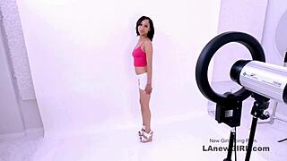 stunning petite 18+ model chats with the producer during a modeling audition, feeling a bit flirty