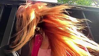 Italian milf artemisia love performs long hair fetish session outdoors