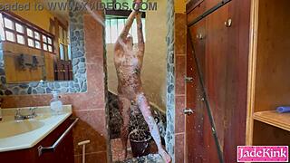 Obedient slave gets hands tied and faces foam humiliation.