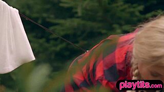 Petite Blonde Russian Milf Strips To Flaunt Nude Figure Outdoors