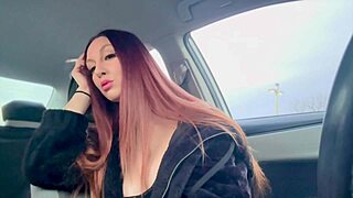 big tits long hair artemisia love smoking session in the car