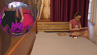 hot petite 18+ tight shaved pussy alice in the room with only a tshirt and shoes to flash pussy and her naked ass