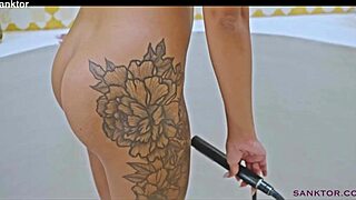 Does Sanktor's Shaved Head Lesbian Masturbate in Tropic Villa?