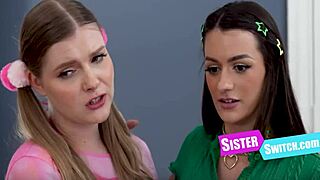 Switched step sisters get wild party training in gangbang!