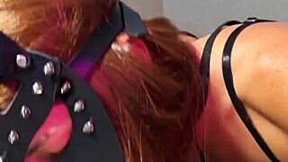 Redhead Seduction in Stockings High Heels Leather Lingerie Ends with Cumshot