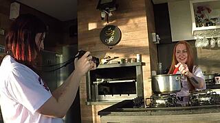 sensual photoshoot in kitchen turns into intense sex with assistant