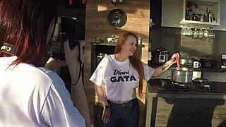 sensual photoshoot in kitchen turns into intense sex with assistant