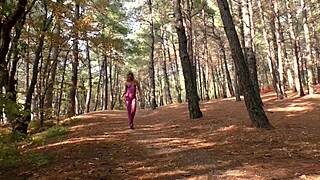 the outdoor sex photographer licks the pussy of a nude model and fucks her in the forest