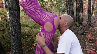 the outdoor sex photographer licks the pussy of a nude model and fucks her in the forest