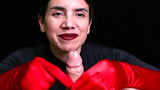 Watch me cum on these red opera gloves during the handjob.