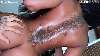 Ebony fitness woman fucks hard in interracial sex