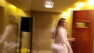 two naughty housewives kissing in homemade sauna contrasts expectations