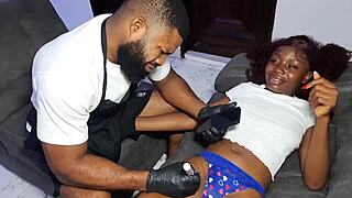 My female client begged me to fuck her with my big dick after I tattooed her ass and pussy area