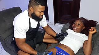 My female client begged me to fuck her with my big dick after I tattooed her ass and pussy area