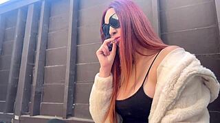 european big tits milf artemisia love enjoys solo smoking outdoors