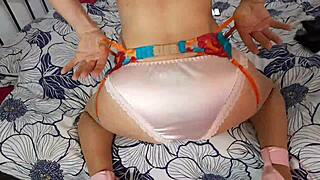 I fucked her while wearing my sexy satin lingerie, but it got all messed up.