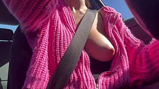 Italiana big tits milf Artemisia Love sexy car ride flashing her juicy tits