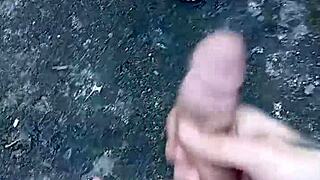 Blonde sucks big cock on the street in exhibitionist fetish.