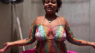 Big beautiful woman performs yoga in a mini pool and farts loudly