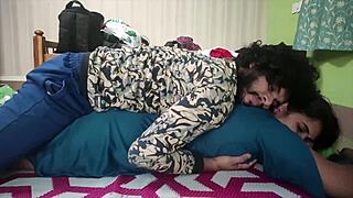 desi couple sweet romance and passionate kisses in bed