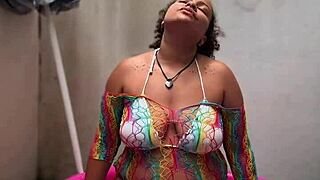 Big beautiful woman performs yoga in a mini pool and farts loudly