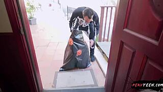 I roughly fucked that young kitty-costumed teen with my huge cock at the Halloween party