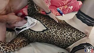 hey, check out this white amateur milf in her satin leopard nightie with heels and stockings, getting into doggy style pov action with ass licking, blowjob, and spanking