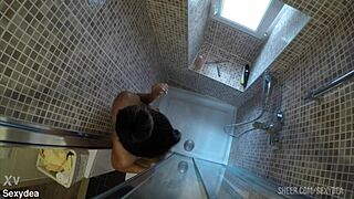 sensual threesome with dildo in shower