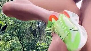 Wild sex outdoors during a walk in the woods!