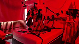 Halloween Lesbian Party: Devil, Nun, Witch Kiss and Scissor