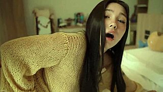 Shy asian teen hesitates before passionate after-school encounter