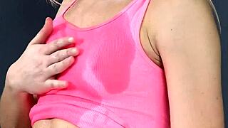 Blonde showers with urine dildo