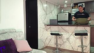 Latina MILF roommate gets busted with dildo, then fucked rough and covered in cum