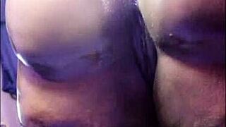 Ebony SSBBW dildo squirts on table in close up fetish preview