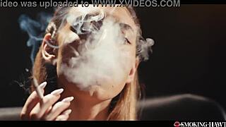 pov blonde babe smoking cigarette gets turned on and goes for smokey handjob