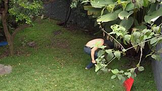 What Special Jobs Does the Muscular Gardener Perform for the Brunette Milf?