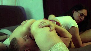 lewd boy licks pussy his milfs and she takes real female orgasm, sensual