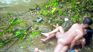 indian lovers feel deep passion in hardcore sex at riverside lodge