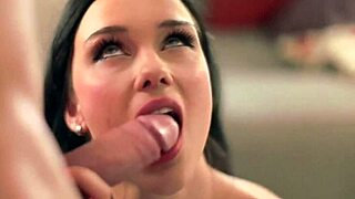 Brunette lover gives serious blowjob, choking and gagging included