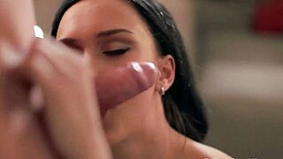 Brunette lover gives serious blowjob, choking and gagging included